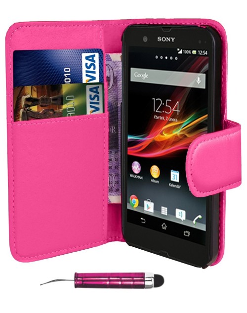 Sony Xperia E1 Pu Leather Book Style Wallet Case with free  Stylus-Pink